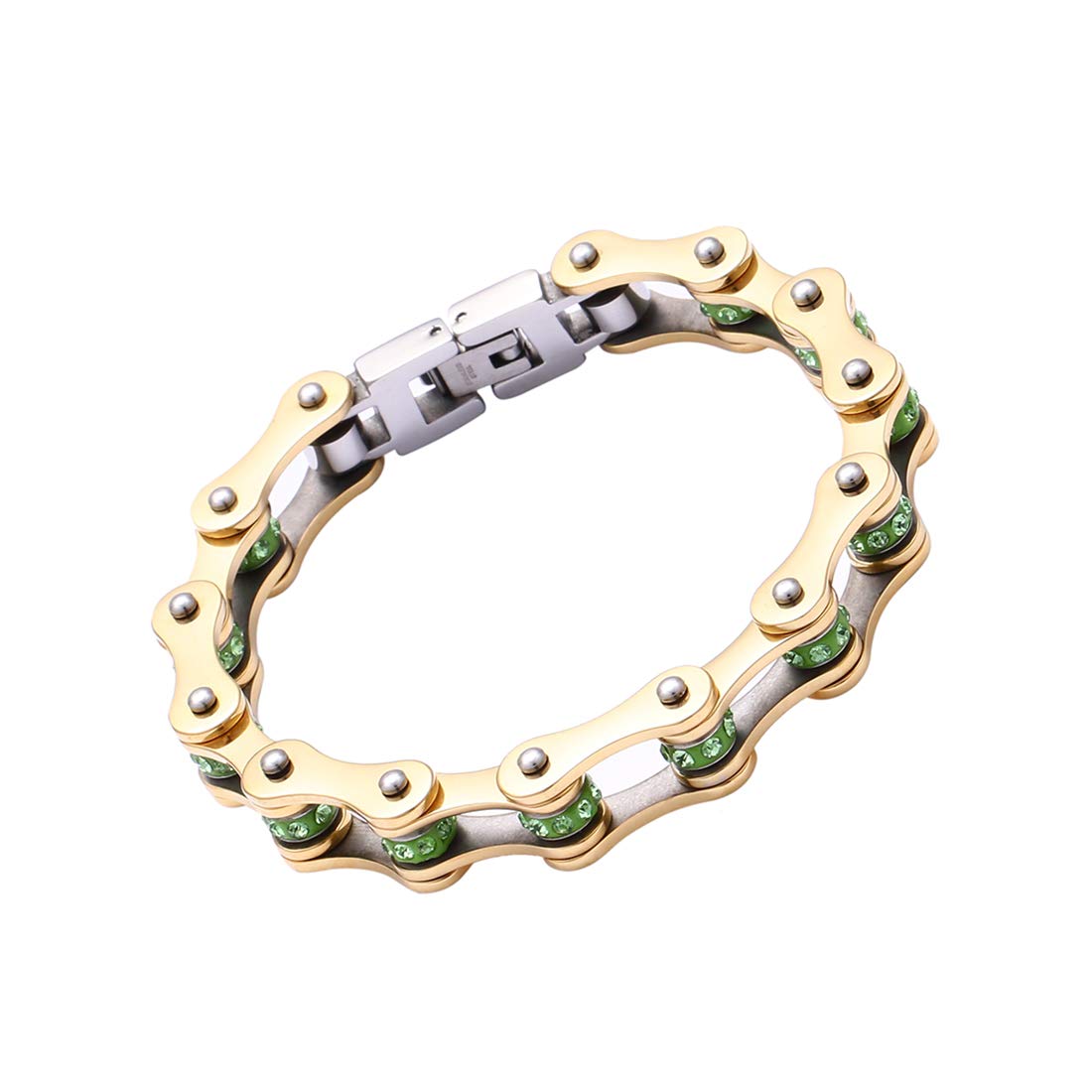 Chain Bracelets for Women Men Stainless Steel Bike Link Rhinestones Wrist Chain, 7.87"