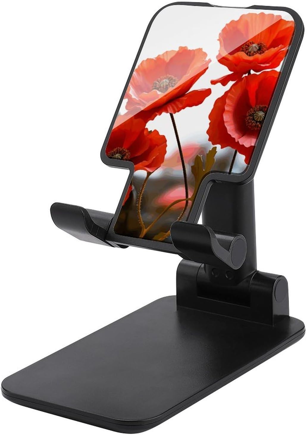 Foldable Cell Phone Holder Adjustable Desktop Phone Poppy Flowers Vivid Petals Printed Stand for 4–13″ Smartphones & Tablets, Portable Fold-Flat Design