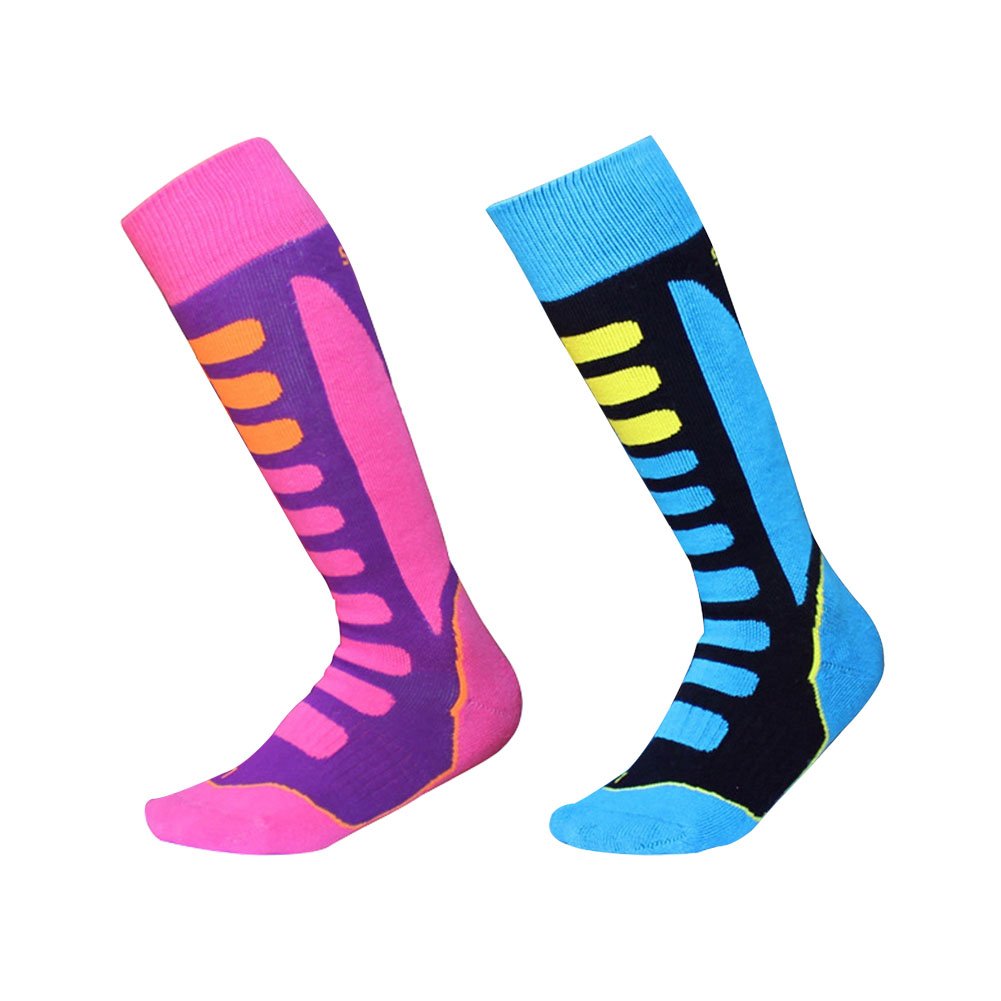 2 Pares Calcetines de Esquí de Invierno Calientes para Snowboard, Ciclismo, Trekking, Calcetine Deportes Control de Humedad Anti-Odor Anti-Bacteriano para Ninas Niños