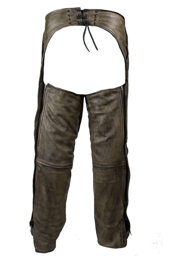 Dream Men's Motorcycle Leather Chap Pants - 4 Pocket, Thermal Liner, Black, Size 7XL Regular