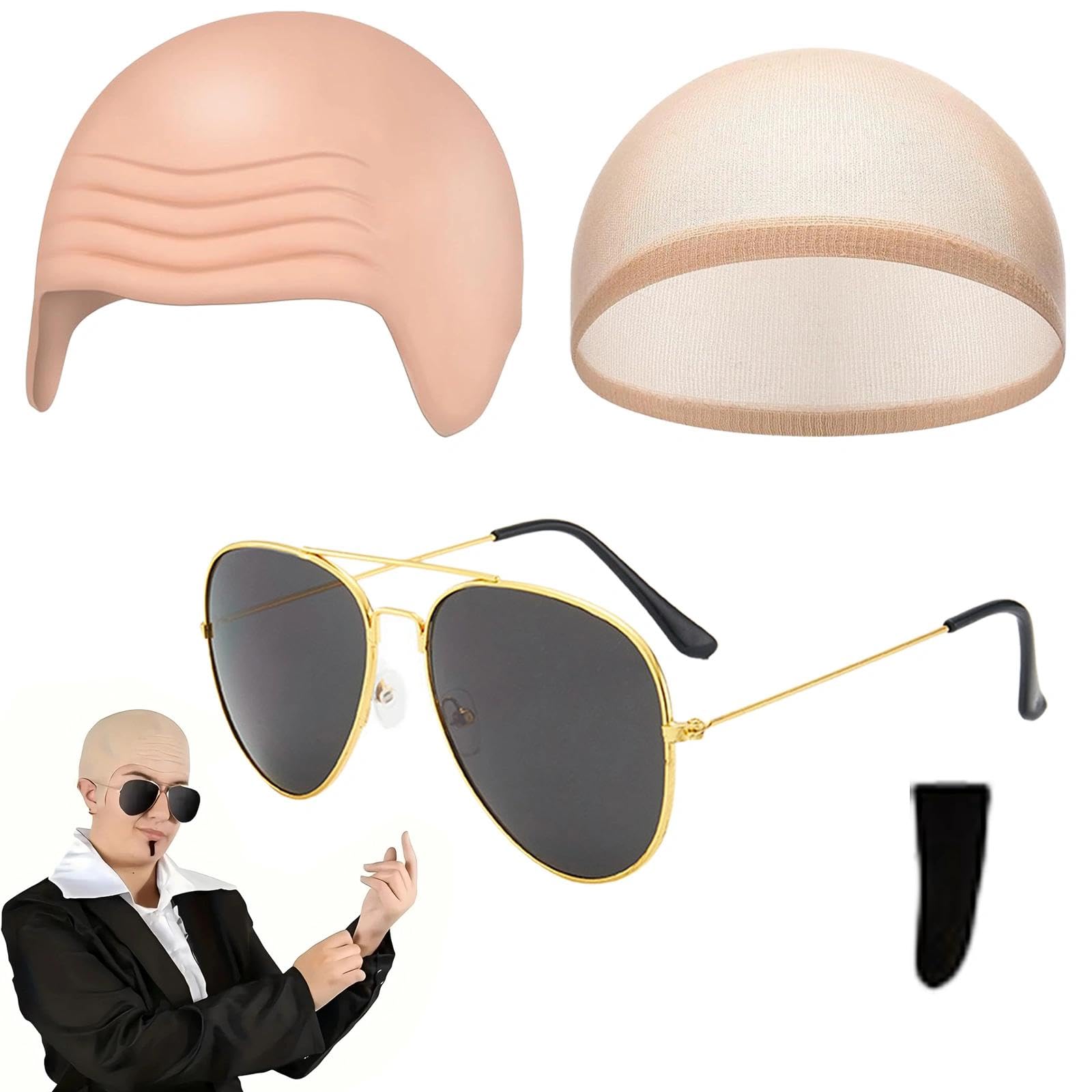 VPB Fancy Dress Costume Set, Bald Cap, Black Sunglasses & Soul Patch