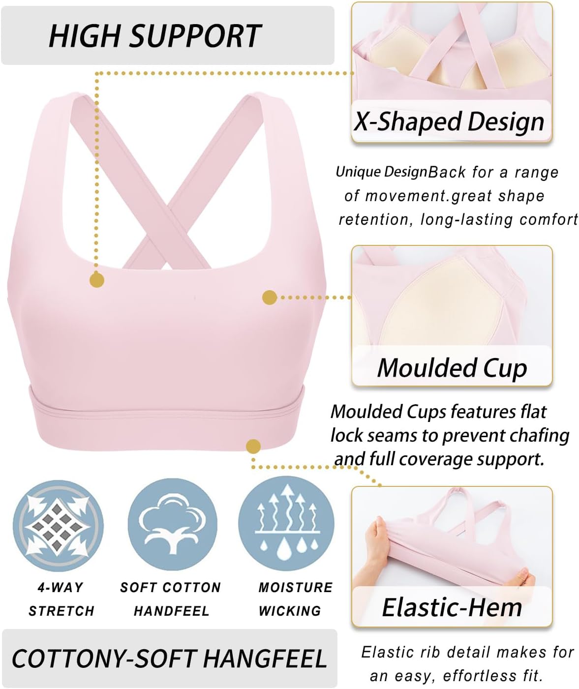 RUNNING GIRL Sports Bra for Women,Molded Cup Strappy Running High Impact Sports Bra with Sewn in Pads - Image 6