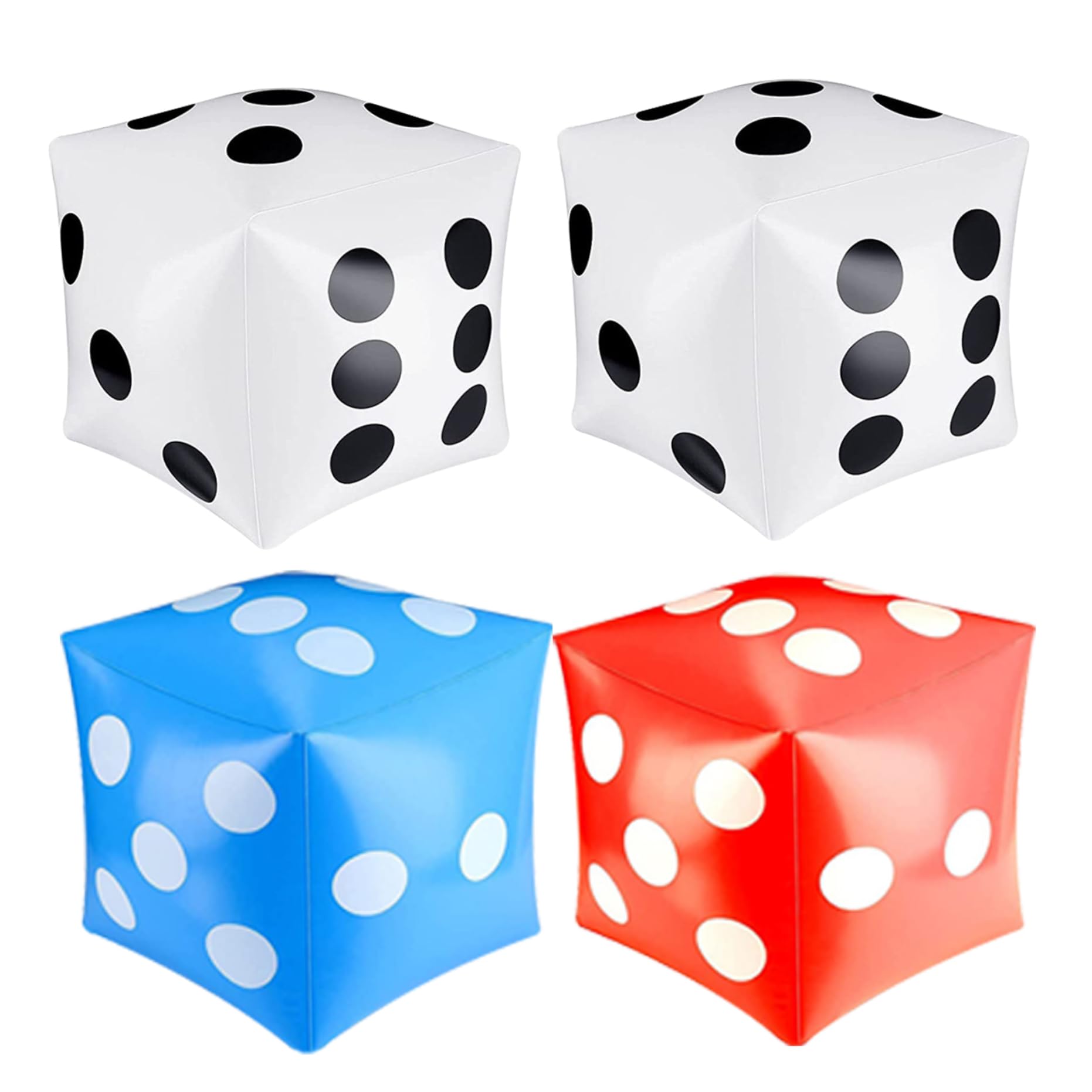 Dadi grandi, dadi gonfiabili 2 pezzi 11, 8x11, 8 pollici PVC esplosione per giochi per feste in piscina da spiaggia all'aperto al coperto Bianco