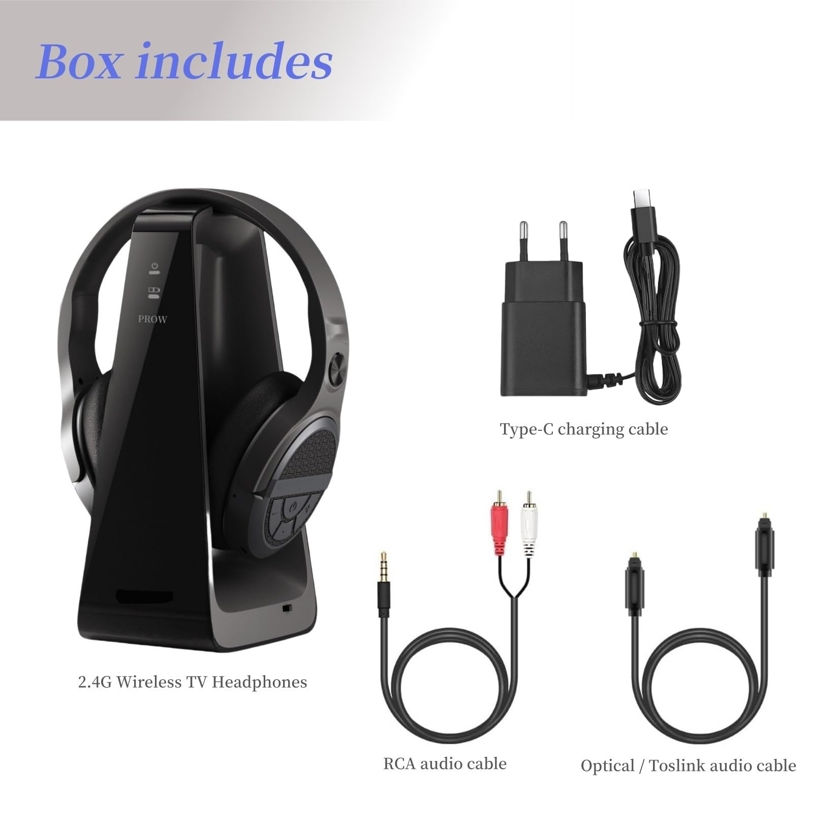 Cuffie TV Wireless per Anziani con Tasti Grandi, 15H Autonomia & 0 Ritardo, Base di Ricarica con Trasmettitore 2.4GHz, Cuffie Bluetooth Over-Ear, Compatibile con TV, Uscita Ottica Digitale/RCA/3.5mm