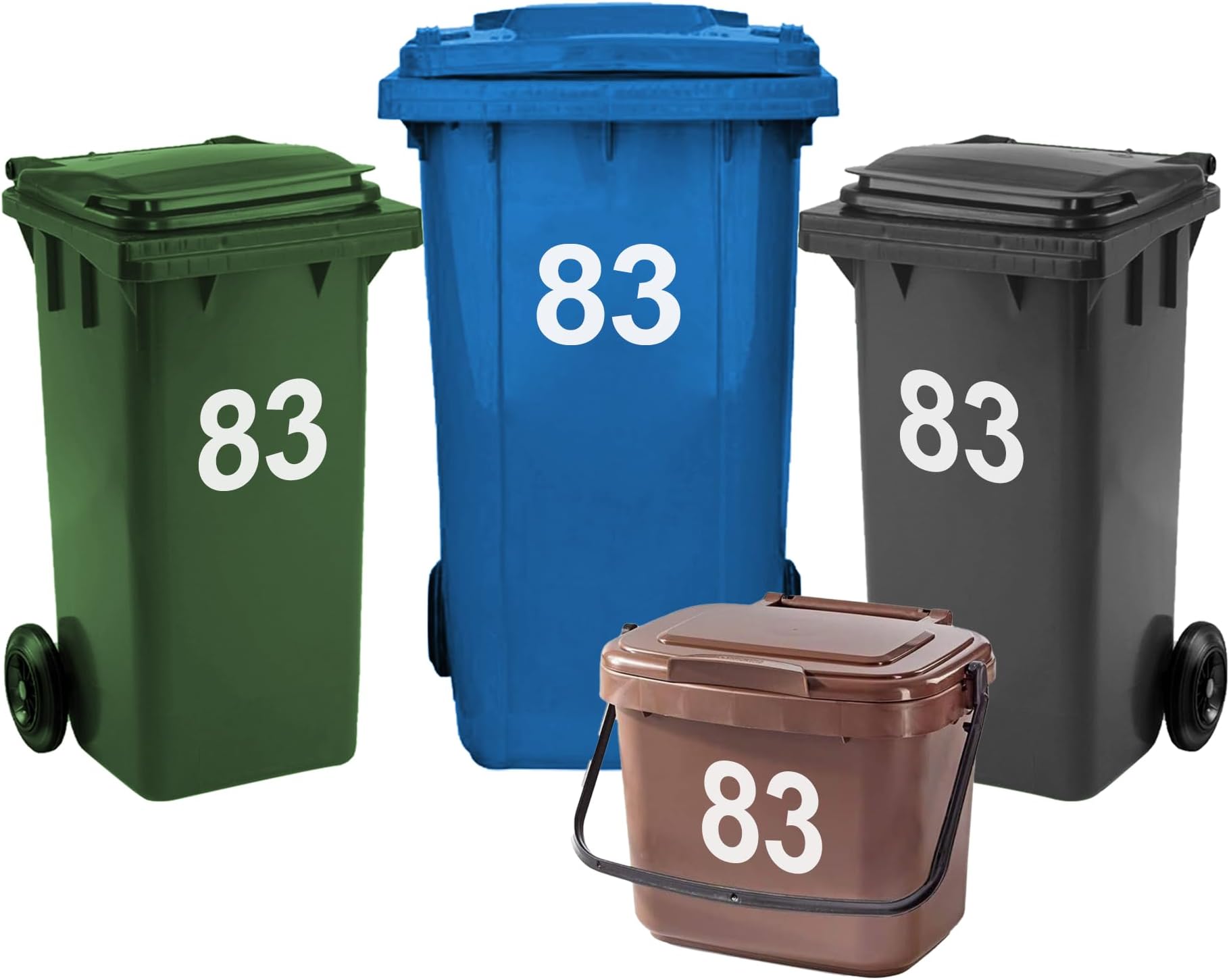 4 x Bin Numbers for Wheelie Bins, 0-99, Letters A-D, 17.5cm Dustbin Stickers, Easy Application Stick On Number Stickers - Weatherproof Self Adhesive Vinyl (83)