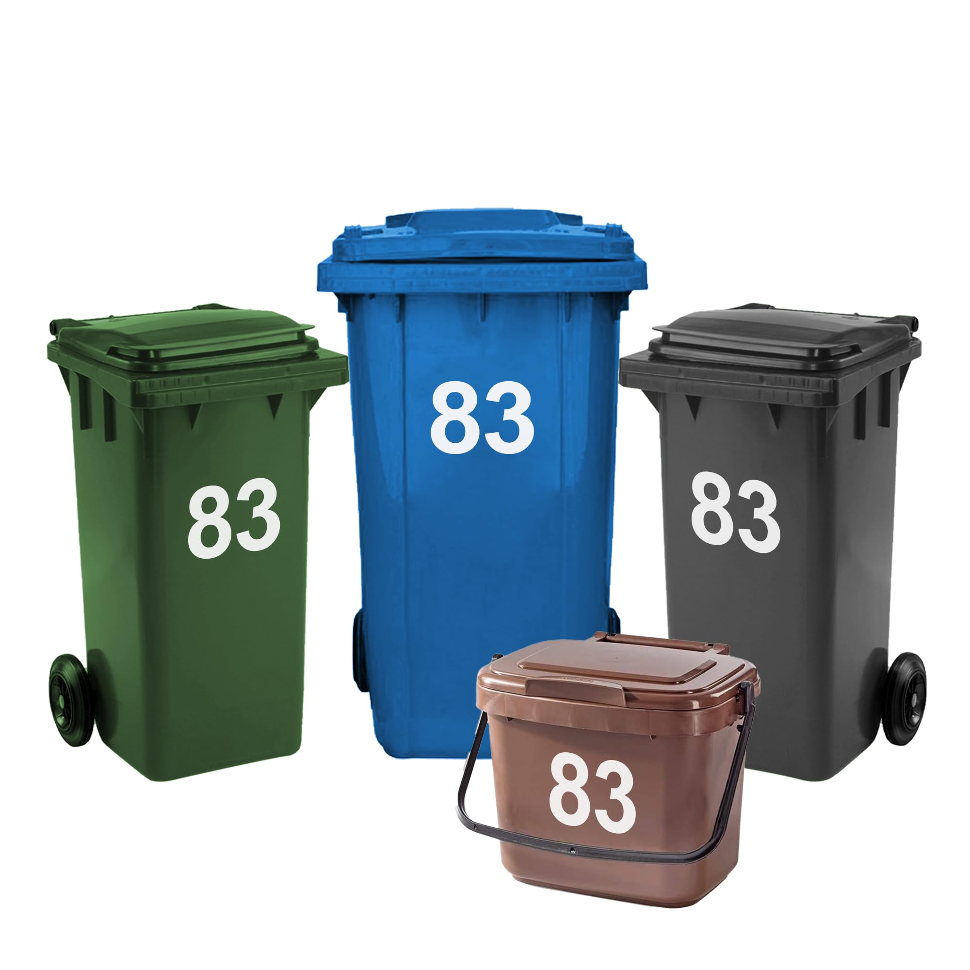 4 x Bin Numbers for Wheelie Bins, 0-99, Letters A-D, 17.5cm Dustbin Stickers, Easy Application Stick On Number Stickers - Weatherproof Self Adhesive Vinyl (83)