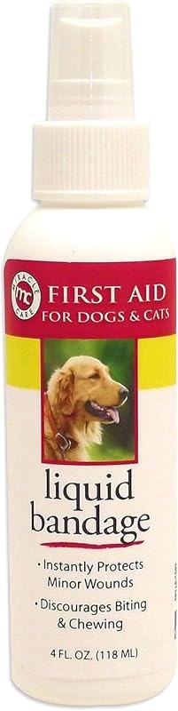 Miracle Care Spray de vendaje líquido de primeros auxilios para perros y gatos, 4 onzas | El cuidado de heridas protege instantáneamente cortes menores, proporciona protección calmante y transpirable, proporciona un sellado impermeable y evita lamer
