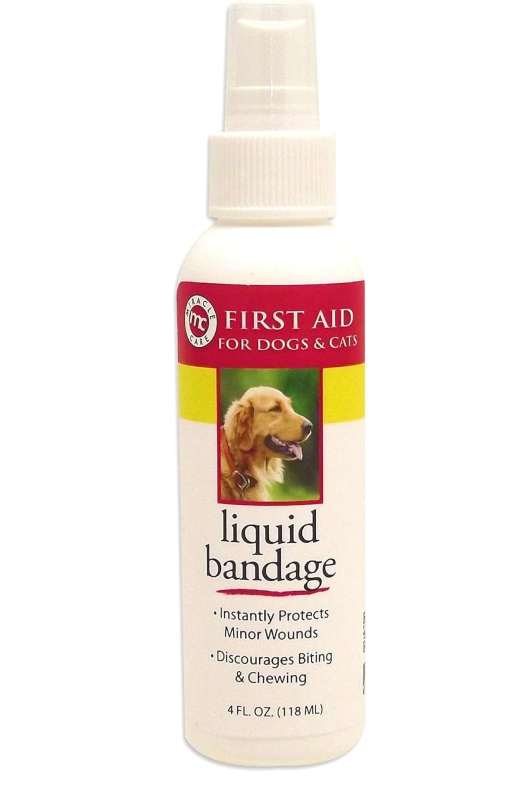 Miracle Care First Aid Liquid Bandage Spray for Dogs and Cats, 4 Ounce, Instantly Protects Minor Wounds and Discourages Licking
