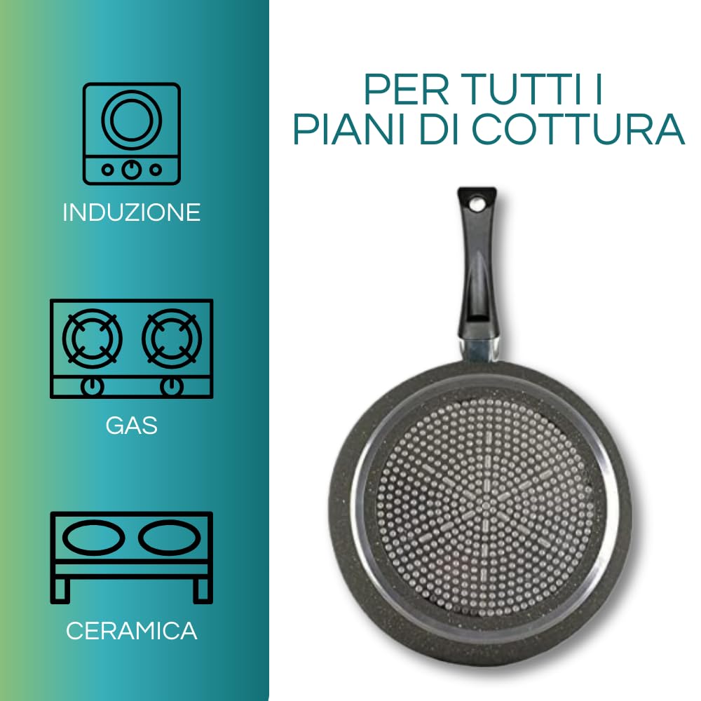 VIRSUS Tris Padelle a Induzione Set Padelle da 18cm, 22cm e 26cm Pentole in Alluminio Puro con Fondo in Acciaio Magnetico e Rivestimento Antiaderente - (F)
