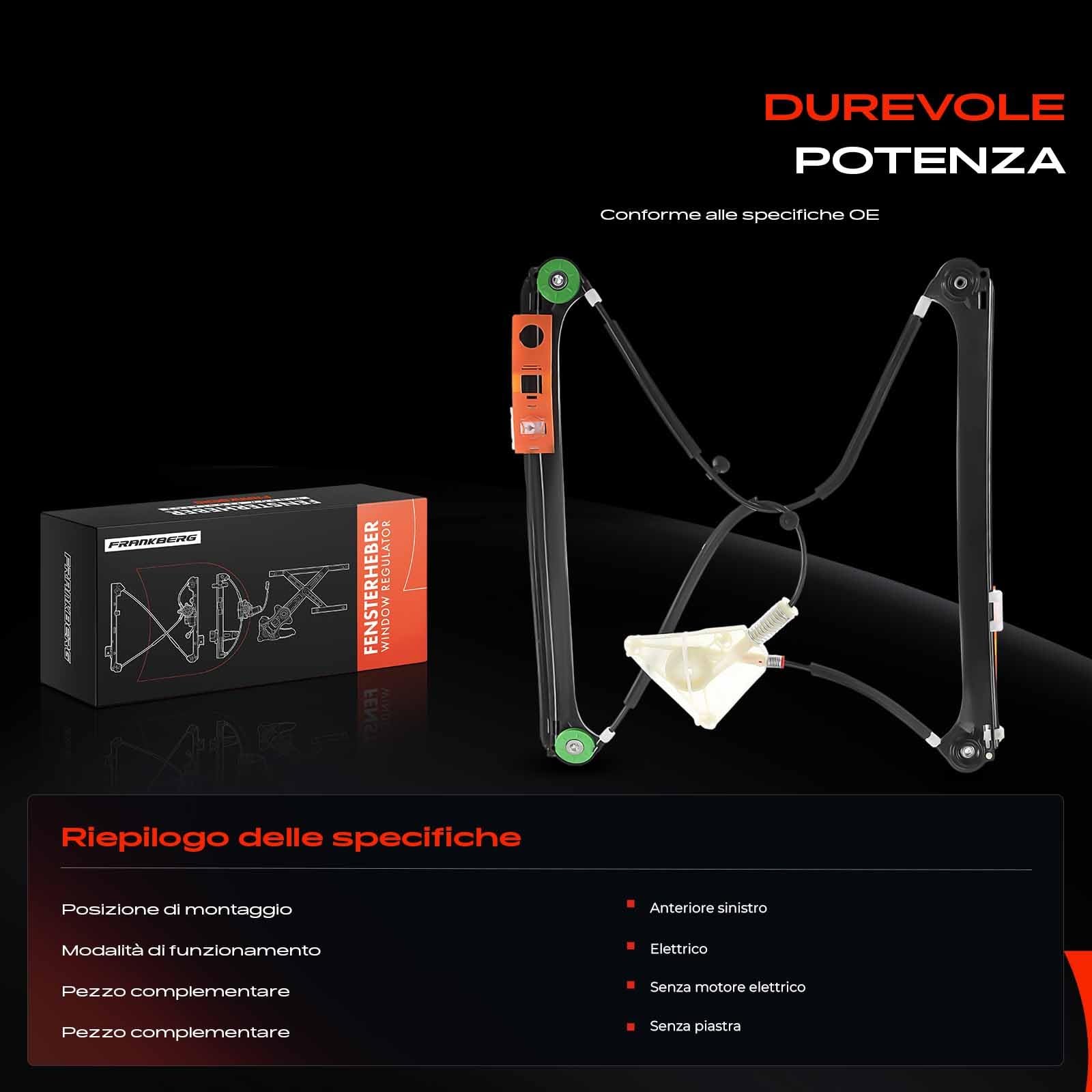 Frankberg Elettrico Alzacristalli senza Motore 4/5-Porte Anteriore sinistro Compatibile con A3 8P1 Tutti i Motori Compatto 2003-2012 8P4837461A