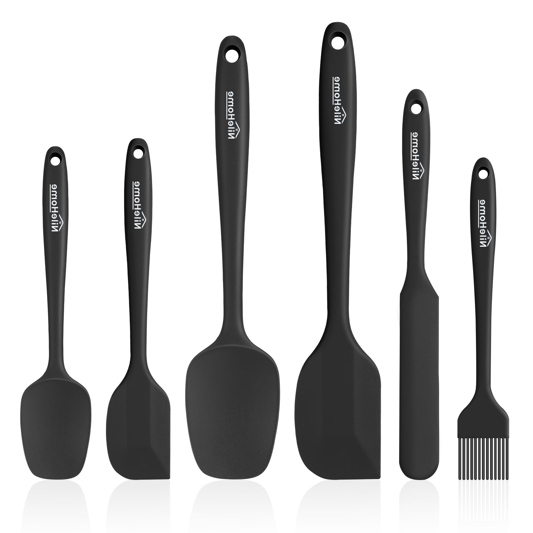 NileHome Silicone Spatula Set, 6 Pieces Food Grade Kitchen Utensils with Silicone Brush Heat Resistant BPA-free Rubber Spatula for Scraping, Baking, Cooking, Mixing