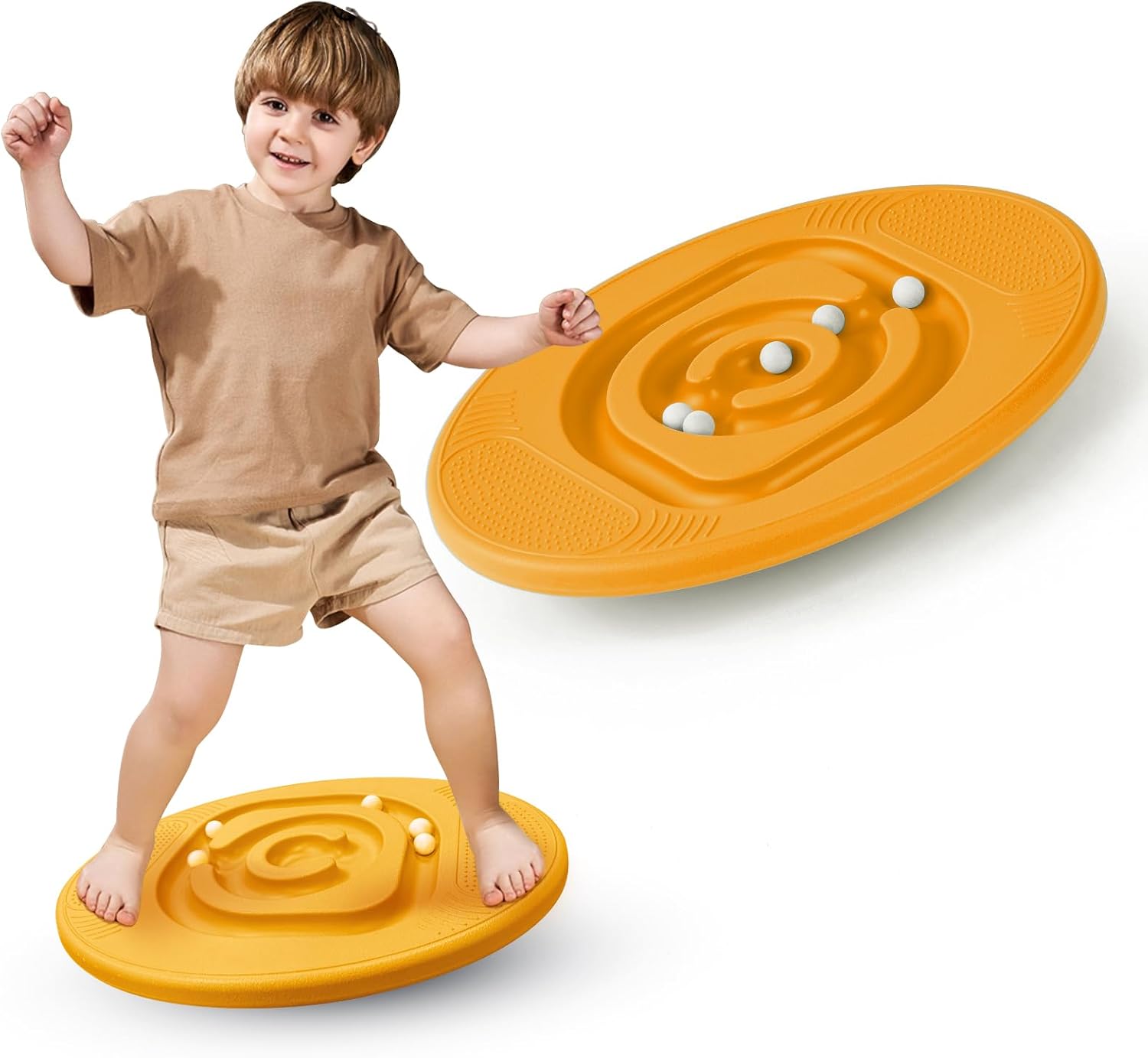 Wobble Balance Board Kids Rocker Board with 5 Balls, Kids Balance Board, Anti-Slip Surface Stability Core Strength, Wobble Balance Board for Yoga and Physical Therapy Exercise Orange