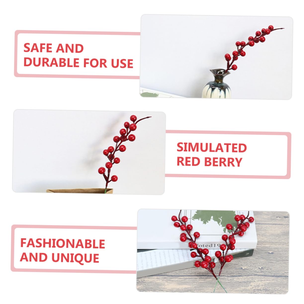 PRETYZOOM 80 Pz Bacche Artificiali Fiore Di Bacca Decorazione Di Bacche Di Natale Addobbi Natalizi Arredamento Di Bacche Rosse Per L'albero Di Natale Rami Finti Rosso Plastica