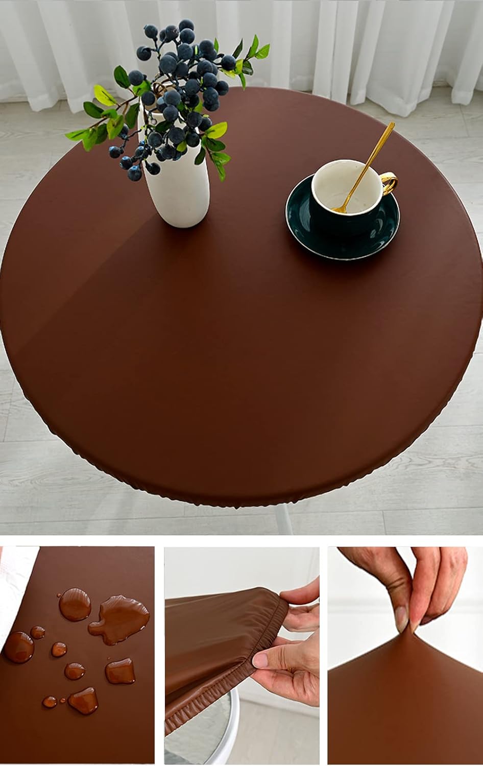 Waterproof PU Leather Tablecloth Elastic Edged Tablecloth Wipeable Table Cloth Table Cover
