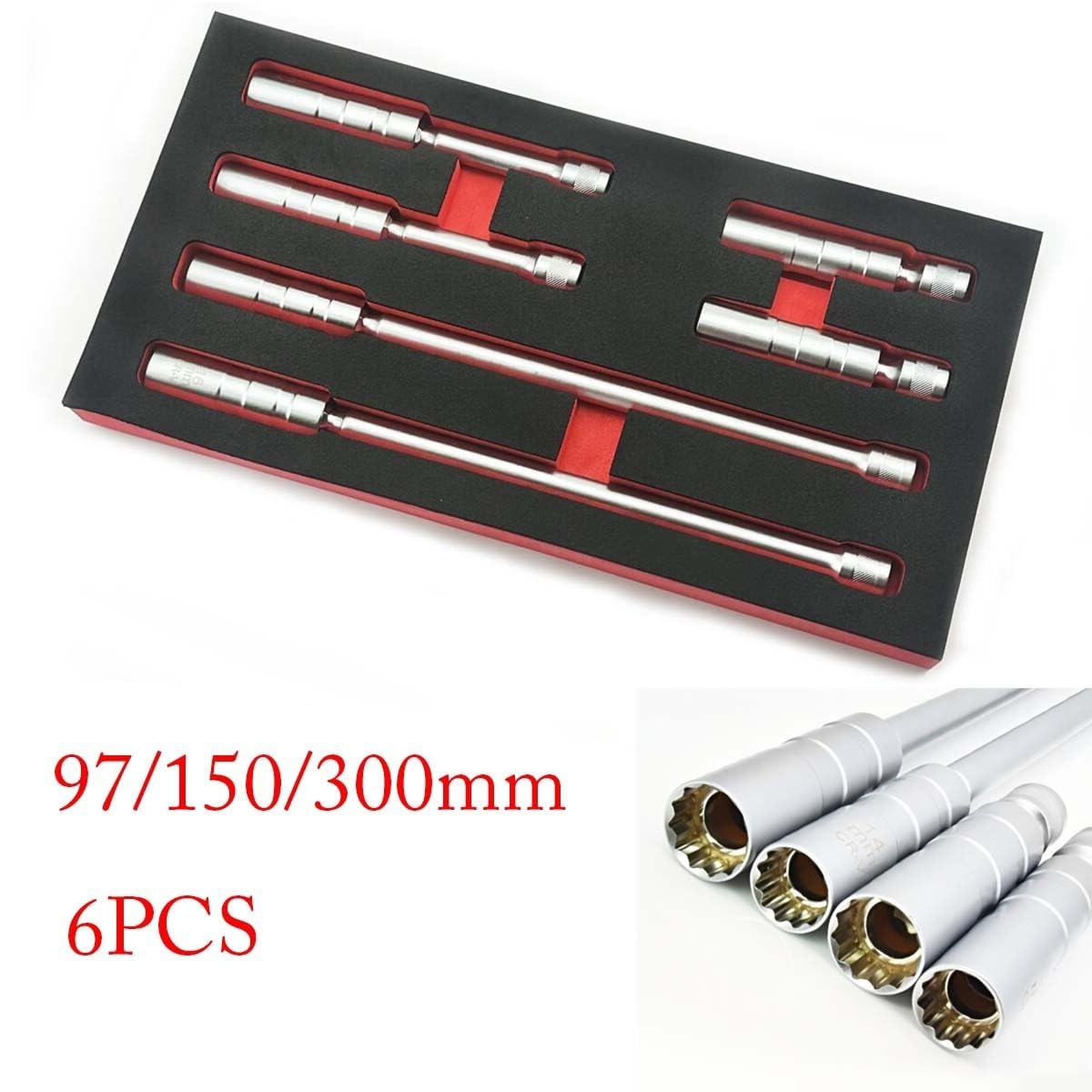 Drehbare Zündkerze aus Chrom-Vanadium-Stahl mit Magnet, 3/8-Zoll-Antrieb, dünnwandige Verlängerung für 14 mm und 16 mm, silberfarbenes Werkzeug für den Zugang zu schwer erreichbaren Stellen in