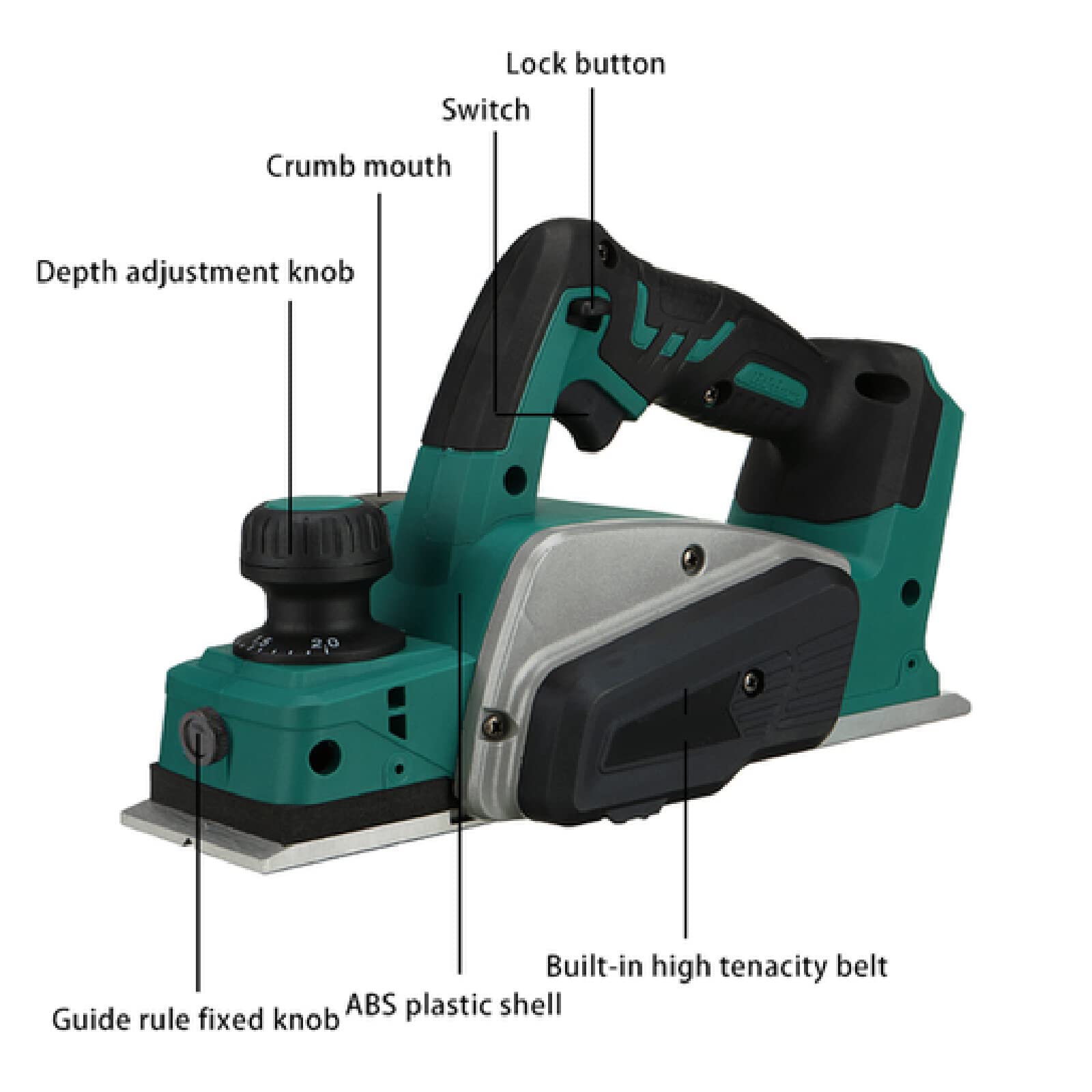 Cepillo Eléctrico para Madera, Cepillo para Madera Brushless y 2 Conbatería, Anchura de Cepillado: 82 mm, Profundidad de Cepillado: 0-2 mm, Herramienta de Chaflán para Carpintería