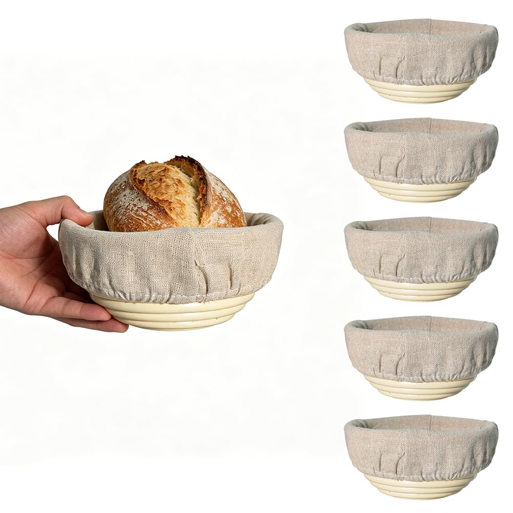 mini banneton bread proofing basket set of 6, 5 inch sourdough baking supplies, small bread proofing box for sourdough bread