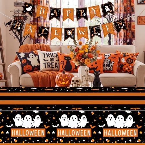 Halloween Decorations Banner - Happy Halloween Sign Paper Banners Garland for Halloween Party Decor Supplies Favors Props Indoor Outdoor Office Home Wall - image 3