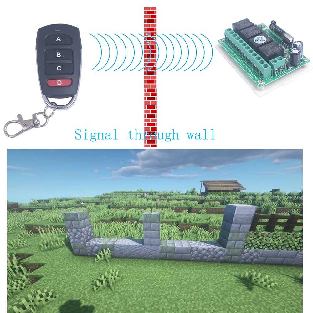 433Mhz 12V 4CH Canal Interrupteur sans fil, Interrupteur de télécommande 12V Ouvre-porte de garage intelligent Commutateur de relais à distance Émetteur Récepteur (1 récepteur + 2 émetteurs)