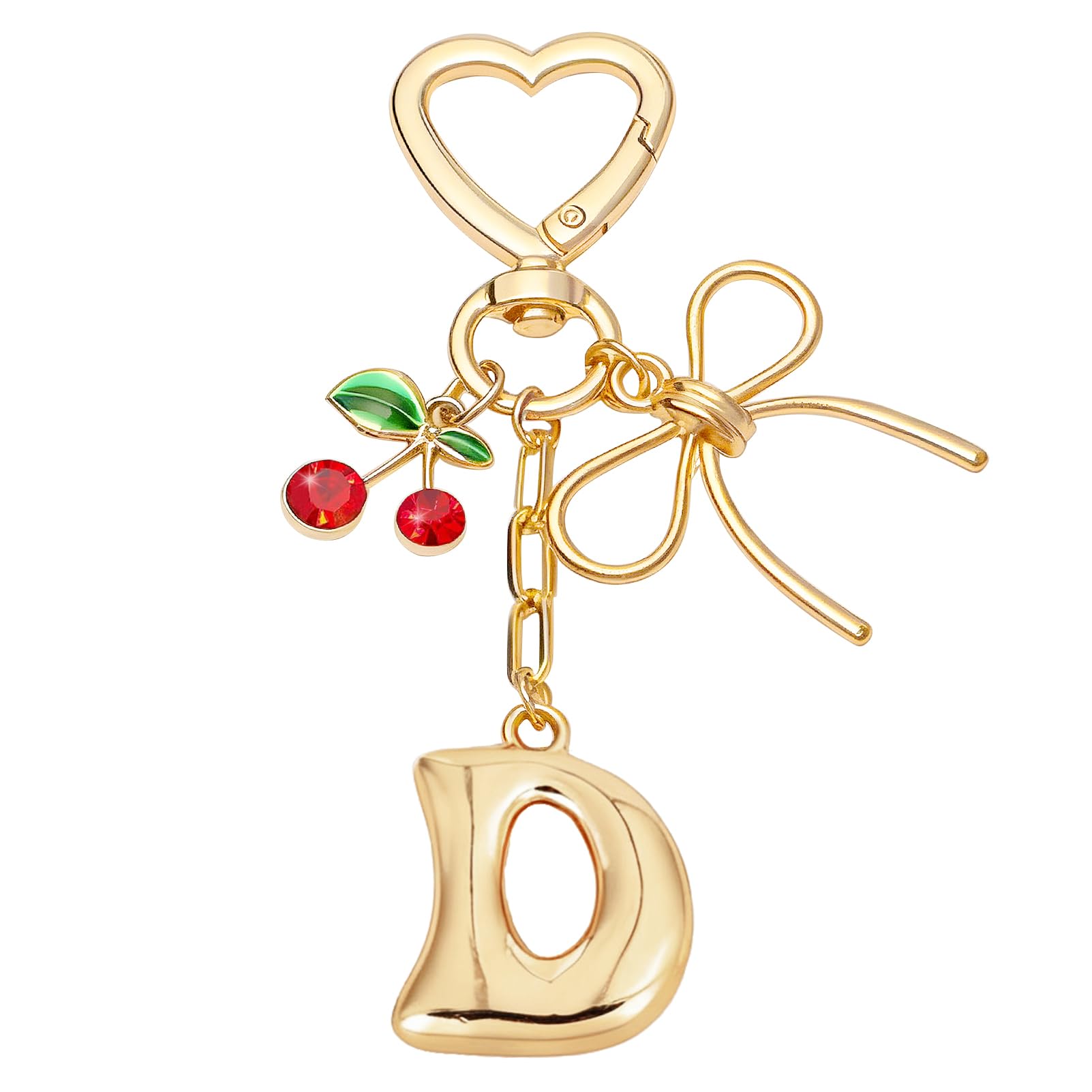 Snylcce A to Z Cherry Heart Keychain, Personalized Initial Letter Keyring with Cute Cherry and Heart Design for Women, Kawaii Key Chain for Purse Bag Decor, Wedding Party Favor Gifts