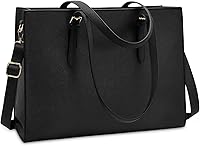 NUBILY Women's Waterproof Leather Laptop Tote Bag 15.6 Inch Lightweight Professional Work Bag Black