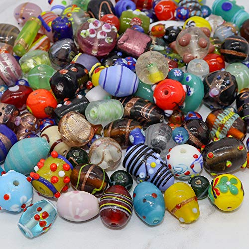 Fun-Weevz Assorted Glass Beads For Jewelry Making Adults, Bulk Glass Beads For Crafts, Lampwork Murano Bead Mix For Bracelets And Necklaces,Crafting Beads Supplies Kit, Large & Small Beads #TOP4