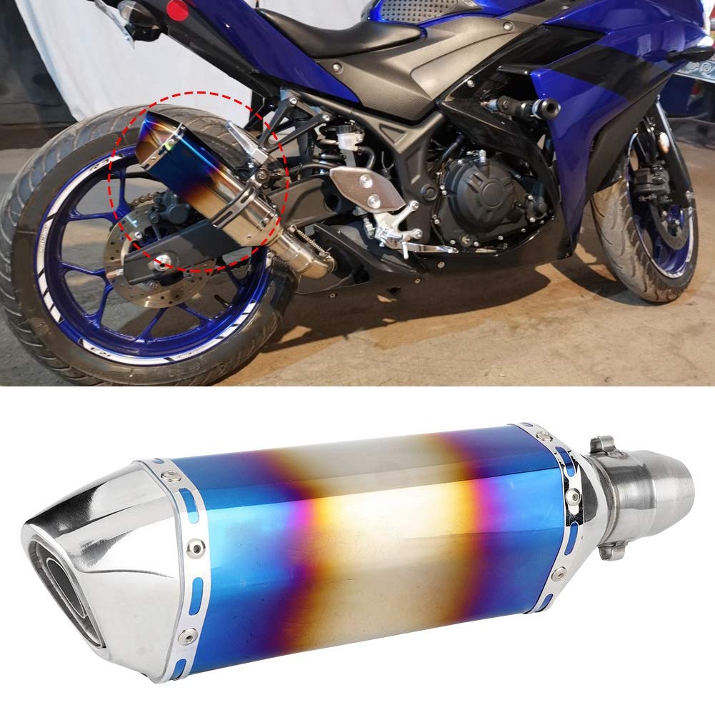 Tubo di Scarico della Coda, Moto Universale 51 Mm in Acciaio Inossidabile Coda Silenziatore Posteriore Tubo di Mostro di Scarico Blu Lucido