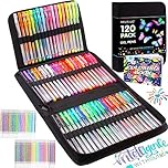 Melifluo 120 Pack Glitter Gel Pens 60 Gel Pens for Colouring with 60 Refills in Zipper Case for Adult Colouring and Drawing Writing