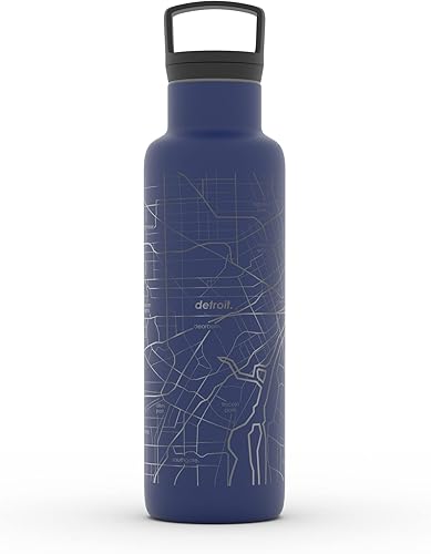Miniatura 250 de Well Told Botella de agua aislada con mapa de Washington DC grabado, botella de acero inoxidable grabada (21 onzas, blanco) botella aislada de mapa