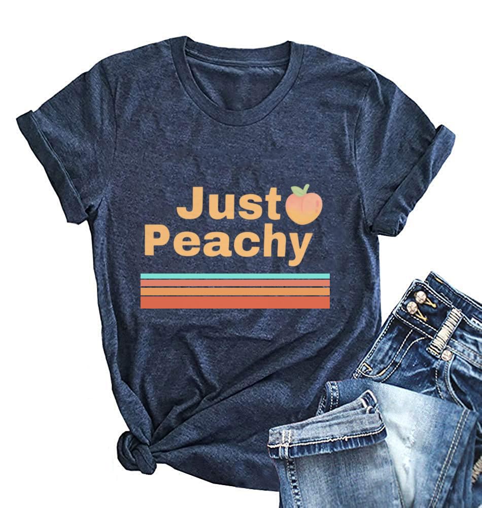 Ykomow Just Peachy T Shirt Womens Short Sleeve Casual Summer Graphic Tees Tops: Navy-5 Small