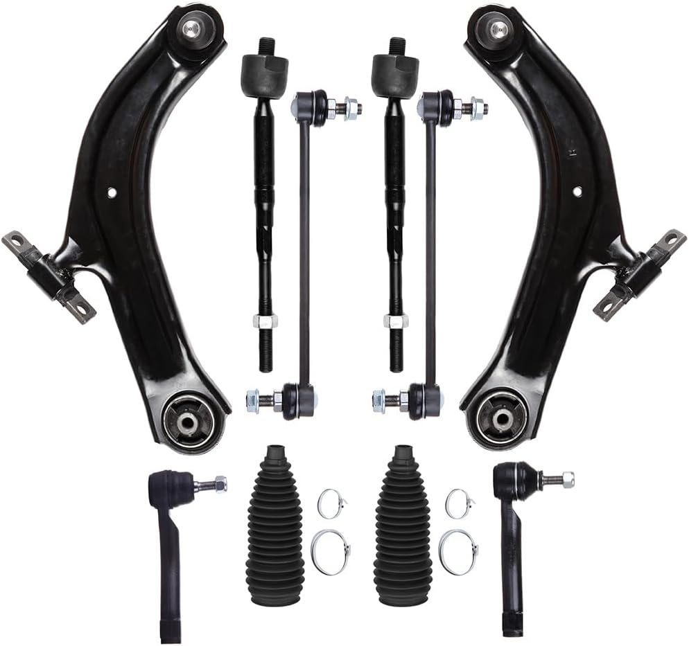 Front Lower Control Arm w/Ball Joint fit for Nissan Sentra 2007 2008 2009 2010 2011 2012, Suspension Kit with Inner Outer Tie Rod End w/Steering Boot Sway Bar Link - 10pc Set