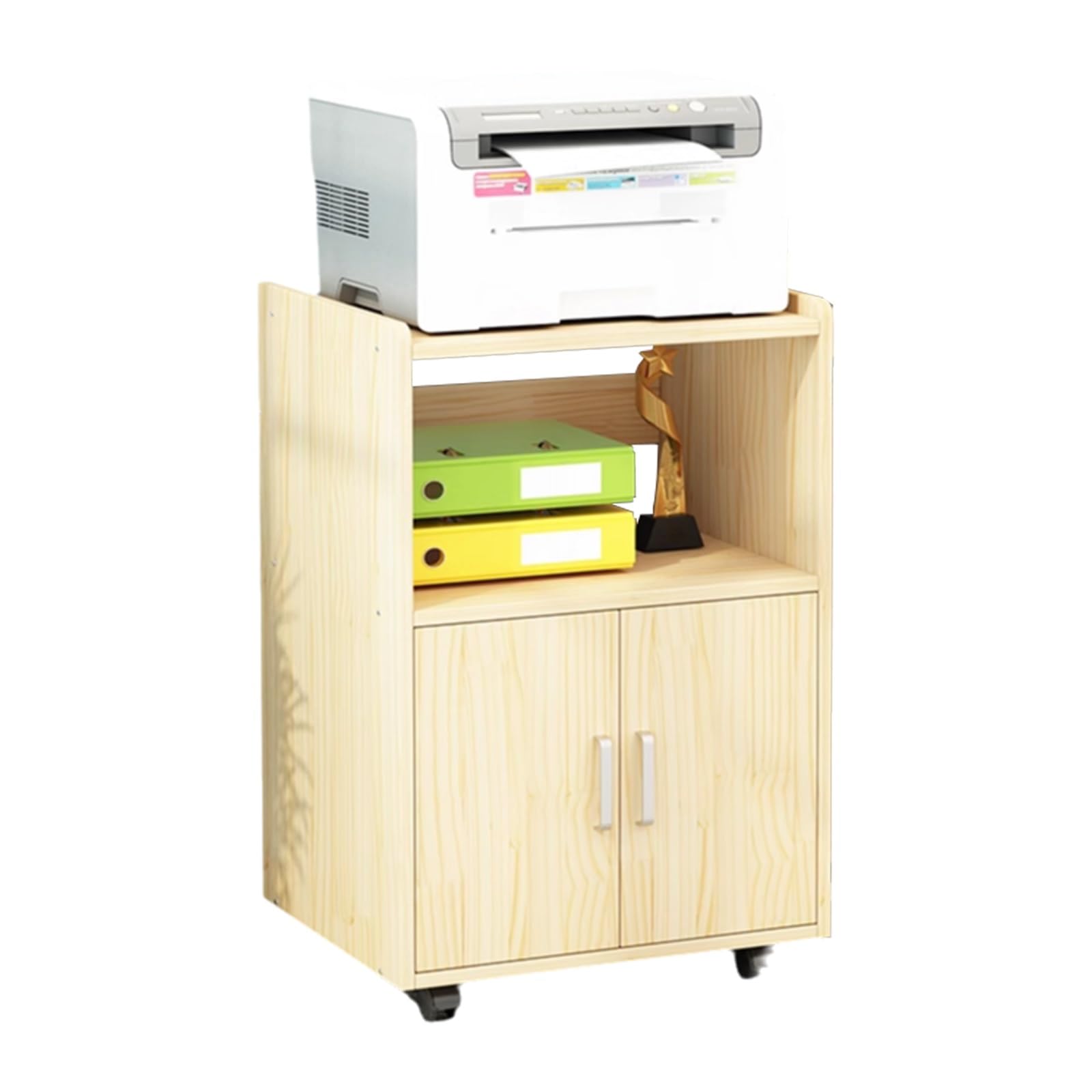 Aioneer Wood White Small Filing Cabinet On Wheels - Solid Particle Board, Rounded Corners, Mobile File Storage, Printer Cart For Home Office Nization
