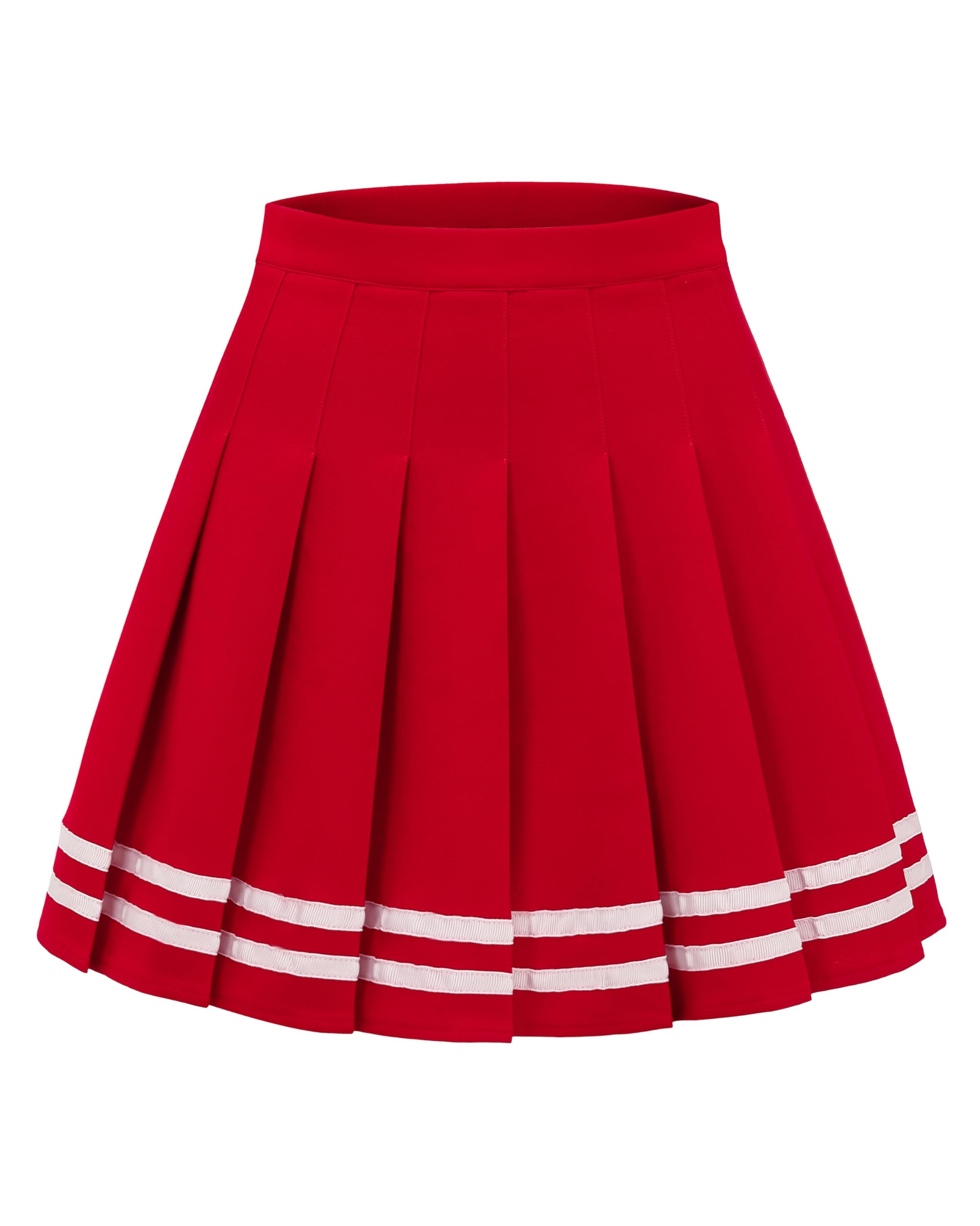 Shestellar Women Pleated Mini Skirt, High Waisted A-Line Skirt with Elastic Waist for Casual Wear - Red White Stripe 2XL