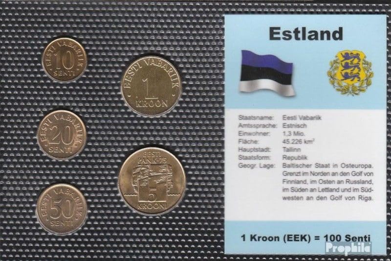 Série de pièces d'Estonie Fleur de Coin de 10 Senti à 5 Krooni pour numismatique active