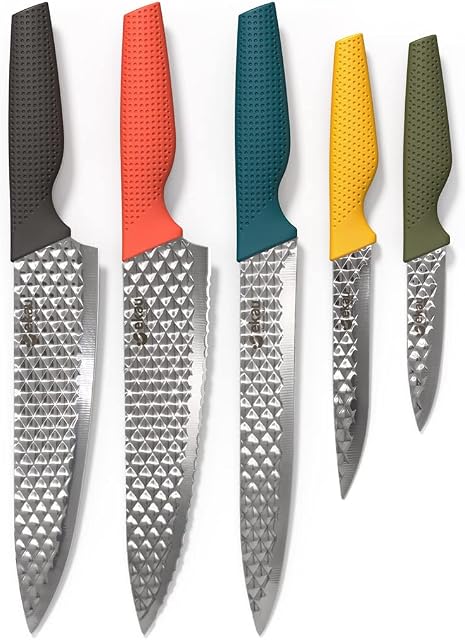 Ekau Essential Kitchen Knives Set, EHEKKBK05B2101, Black, Tomato, Deep Blue, Marigold, Olive