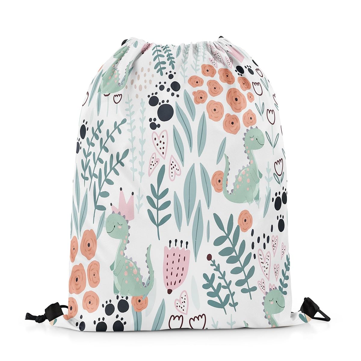 Homewish Dinosaur String Backpack,Cartoon Dinosaur Drawstring Bags 33 x 40 cm,Garden Botanical Floral Drawstring Backpack,Ancient Animals Draw String Back Bag for Gym Swim Yoga Camping,Waterproof