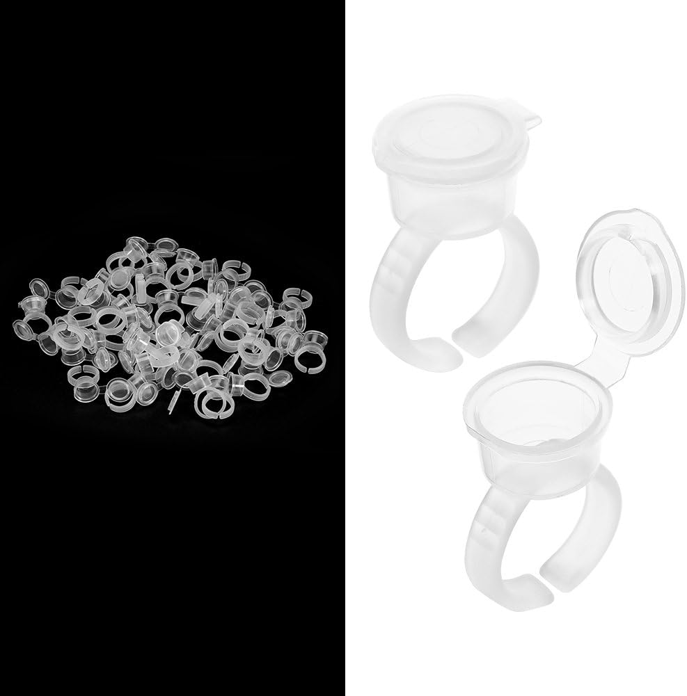 100pcs Tattoo Ink Holder Ring Cups, Eyebrow Eyelashes Extension Glue Holder Container Kits