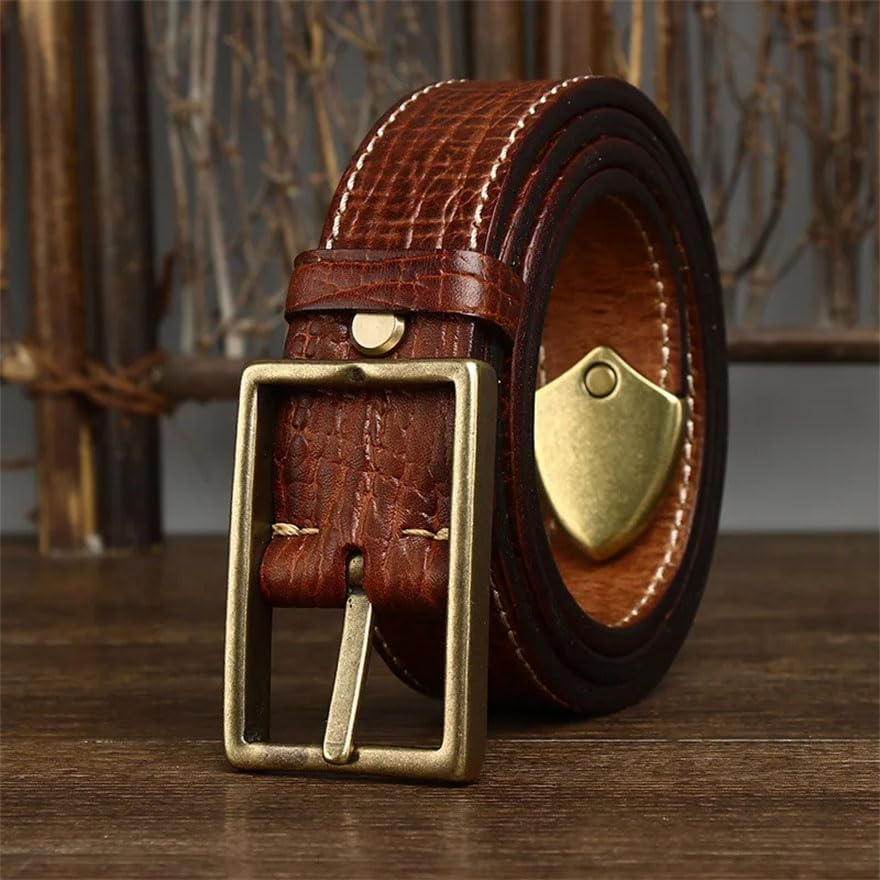 Pohullan Men 3.8cm Belts Retro Thick Leather Belt Brass Buckle Jeans Belt Punk Rock Accessories3