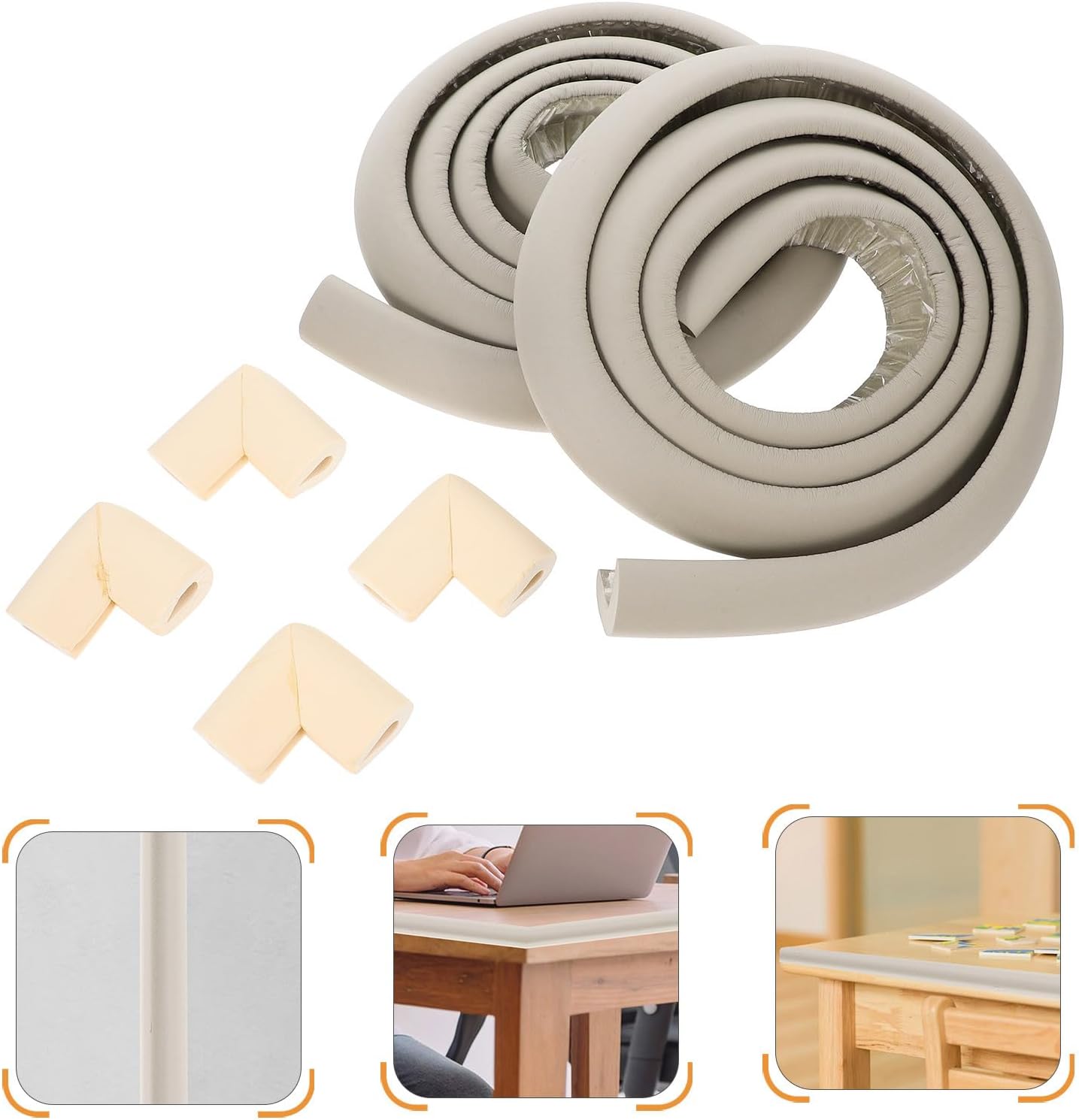 Beavorty Furniture Edge Protector Strip and Corner Guards with Adhesive 4 Meter L-Shaped Safety Bumper for Table and Desk Edges with Four Corner Cushions for Safety