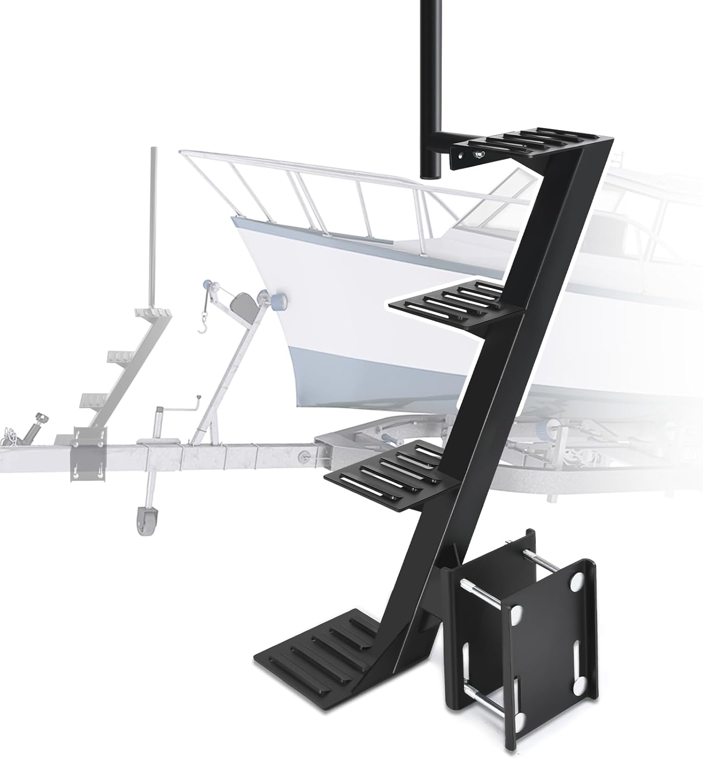 GADFISH Trailer Steps, Heavy Duty Boat Trailer Steps, Boat Steps for Trailer, Boat Trailer Tongue Steps, Suitable for 4 x 4 inches Trailer Frame, Black