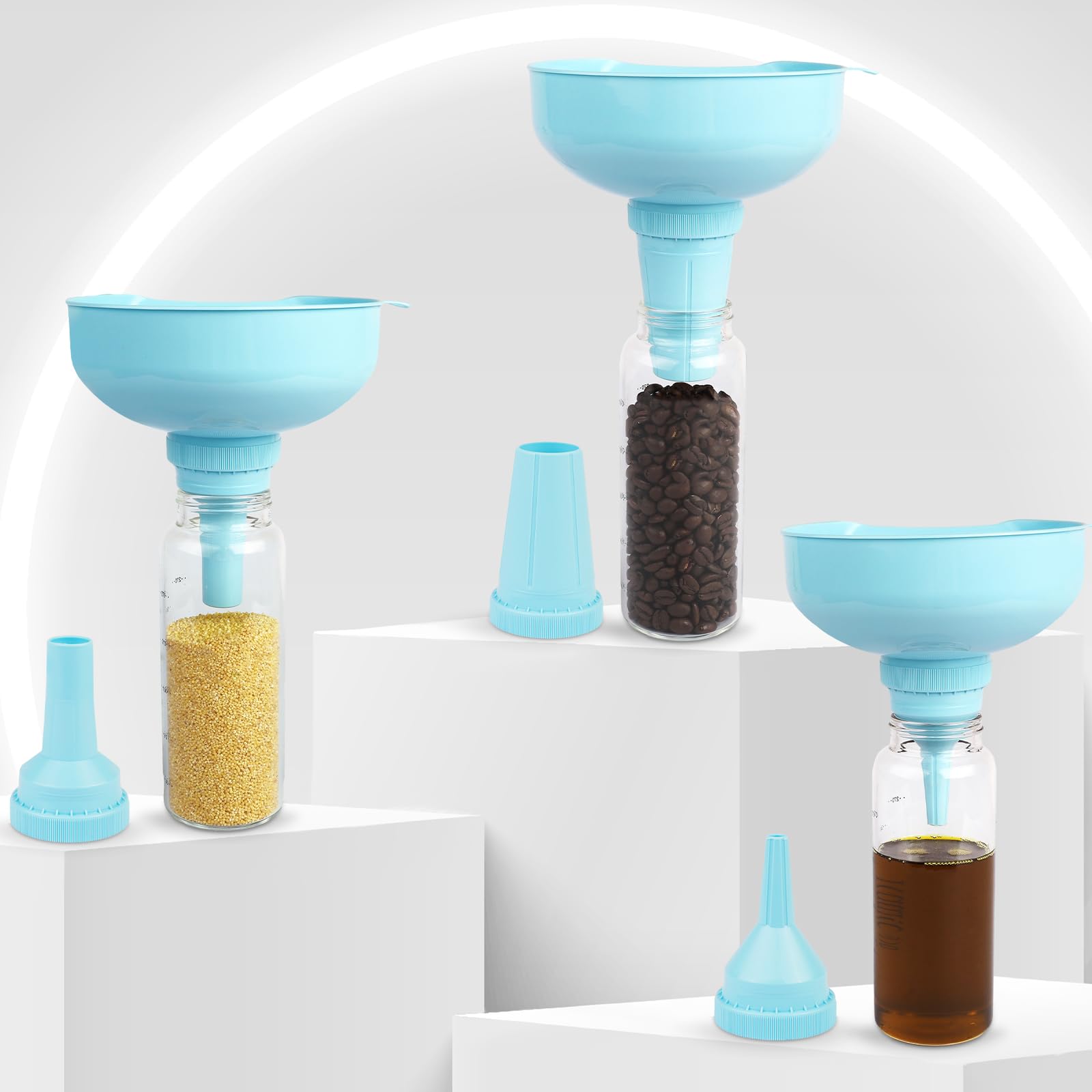 SSYR&P Embudo boca ancha, embudo cocina multiusos 4 en 1 con filtro extraíble, plástico de calidad alimentaria, apto para lavavajillas, para llenar tarros de boca ancha y regulares,azul
