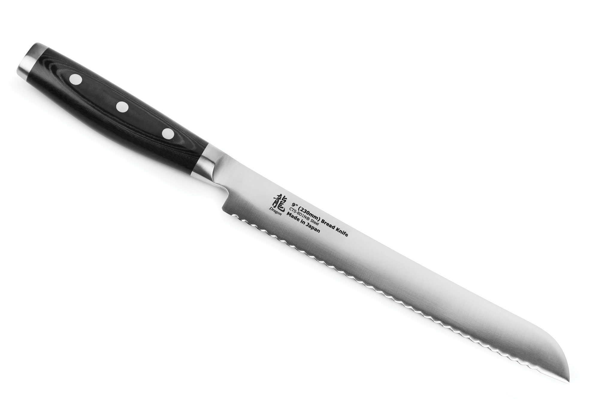 Yaxell Dragon 9" Chef's Ultimate Serrated Slicing Bread Knife Made with American Steel and Handcrafted in Japan