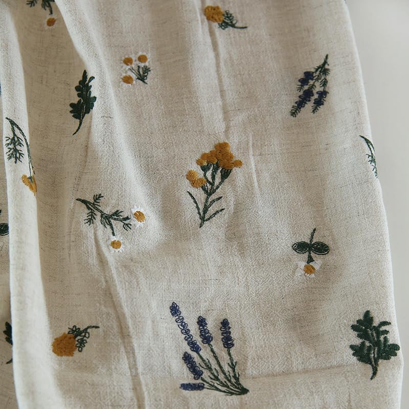 Tissus Couture Tissu Vintage en coton et lin brodé de fleurs, tissu for vêtements robes, bricolage artisanal au mètre