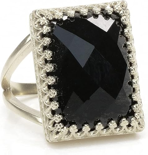 Miniatura 6 de Anillos negros atemporales para mujer, 0.709 x 0.512 in, anillo de ónix negro con anillo relleno de oro de 14 quilates, joyería de ónix negro fino