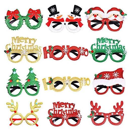 Achort 12 Gafas de Navidad Gafas de Fiesta Decoración Accesorios Photobooth Disfraz para Niños y Adultos Fiesta de Navidad Holiday Party Favors