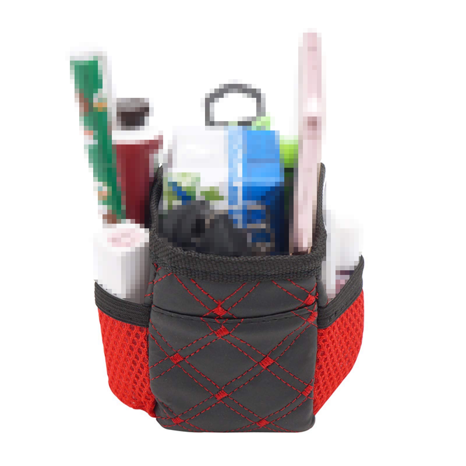 Ihreesy Red Line Car Organizer, Universal Storage Bag for Phone, Sunglasses, Coin, Card, Pen, Cigarette, Easy Install, PU Leather, 10x10x8cm, 77g