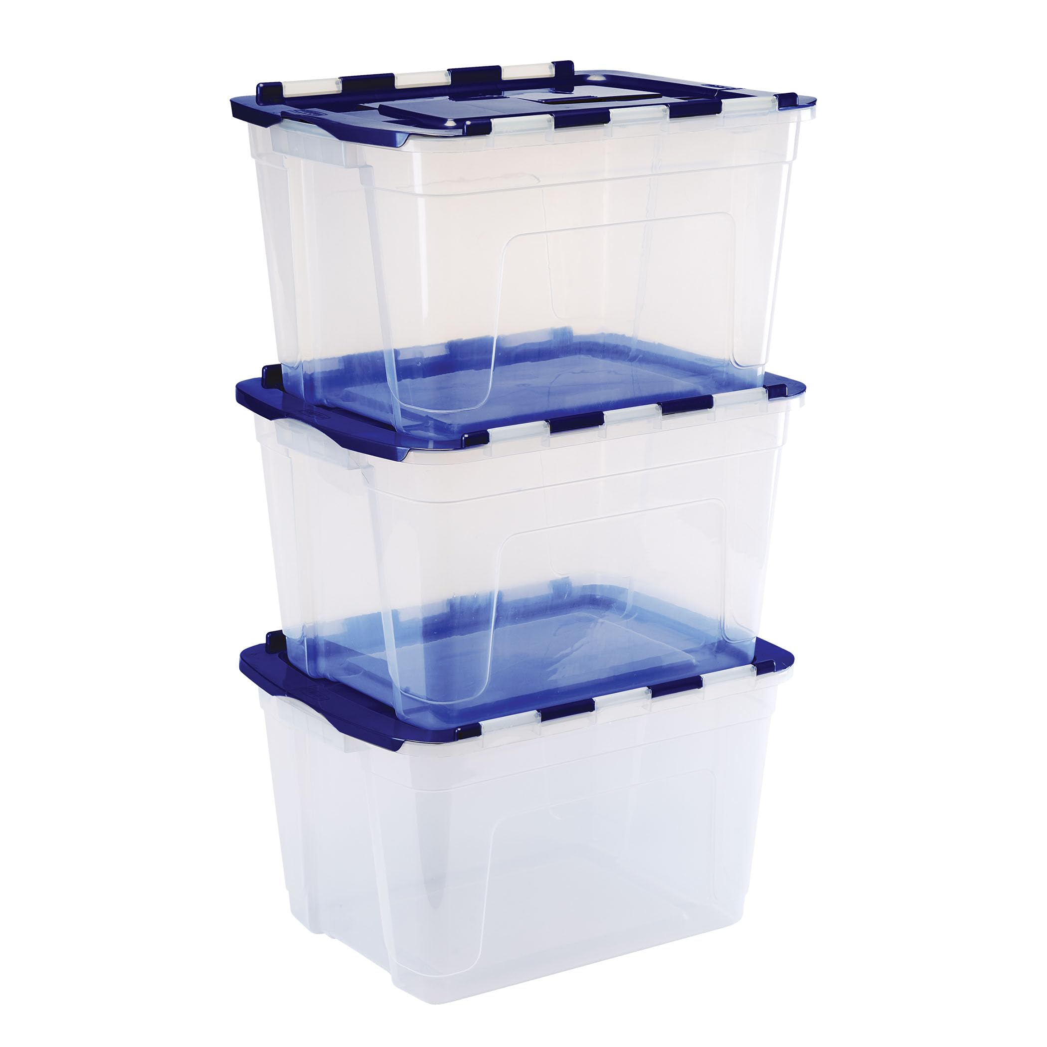 Bankers Box 55L scatola porta oggetti in confezione da 3, BPA-Free, in plastica 100% riciclata, impilabile, 35x43x59cm, ideali per organizzare la casa e l'ufficio, coperchio a cerniera