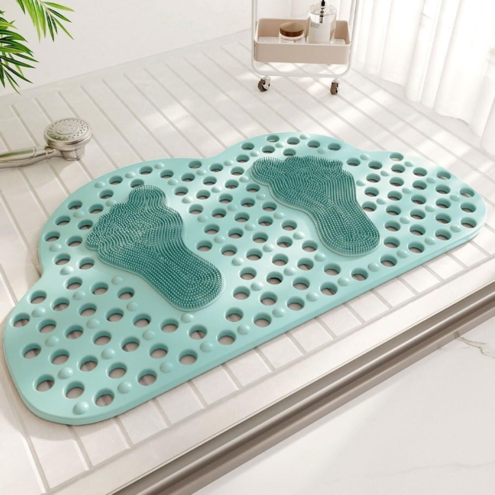 Cloud-Shape Suction Cup Soft Bath Mat(Green,40x70cm)