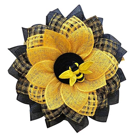 Bee Wreath for Front Door, Sunflower Hanging Wall Decor Bee Honey Artificial Decorations Wreaths Spring Summer Autumn Easter Window Rustic Outdoor Home Attachment Garland Indoor Gift Ornaments