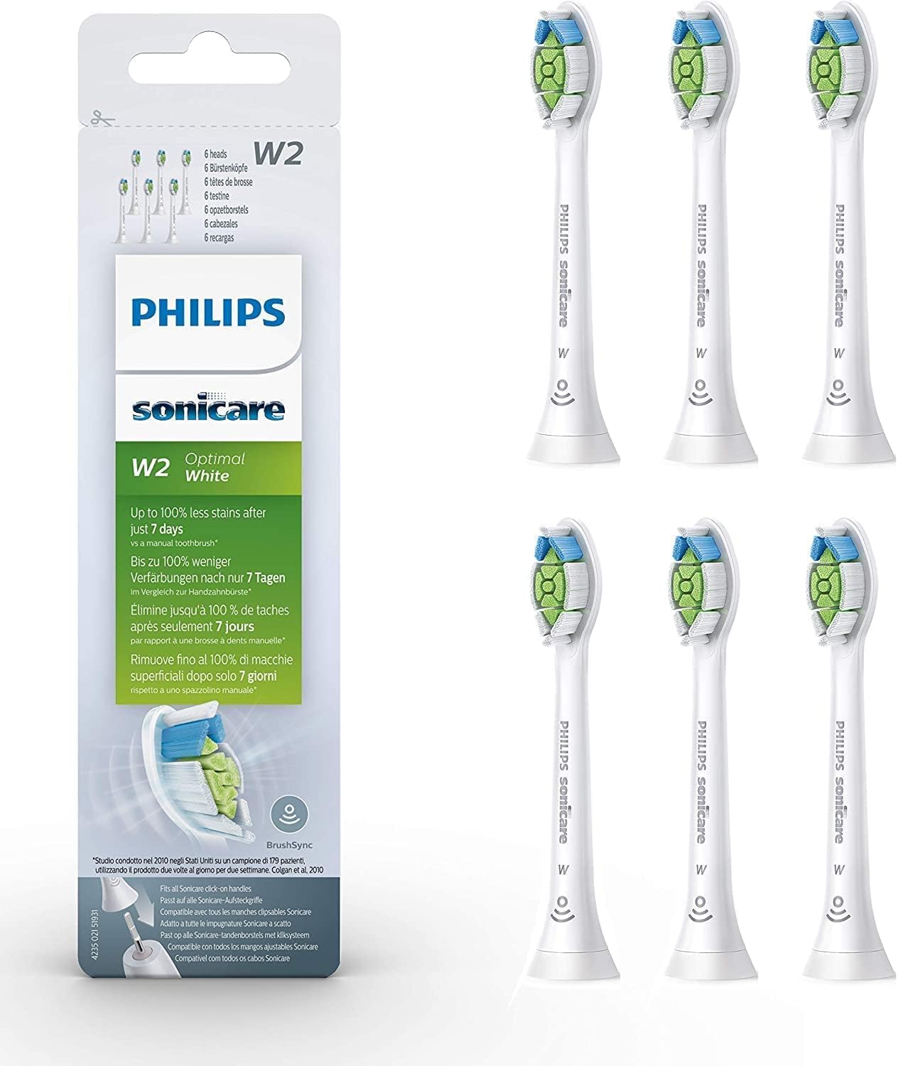 Original W2 Optimal White Standard Sonic Toothbrush Heads - 6 Pack in Black (Model HX6066/10)